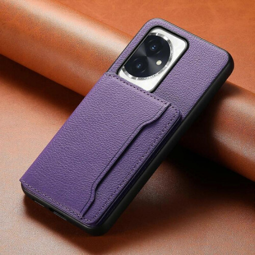 (For Honor 100, Purple) Calf Texture Card Bag Design Full Coverage Phone Case 1