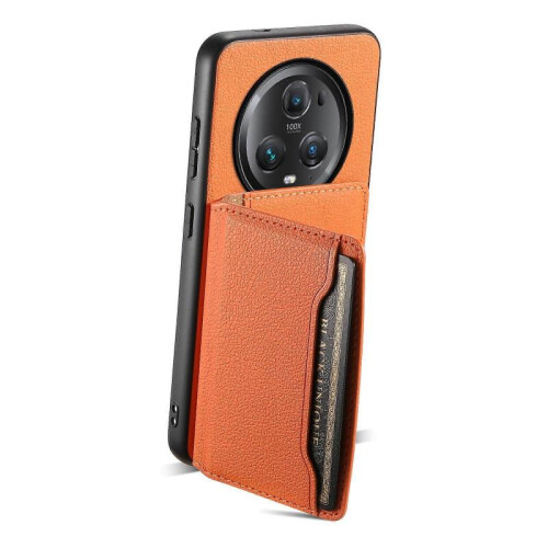 (For Honor Magic5 Pro, Orange) Calf Texture Card Bag Design Full Coverage Phone Case 2