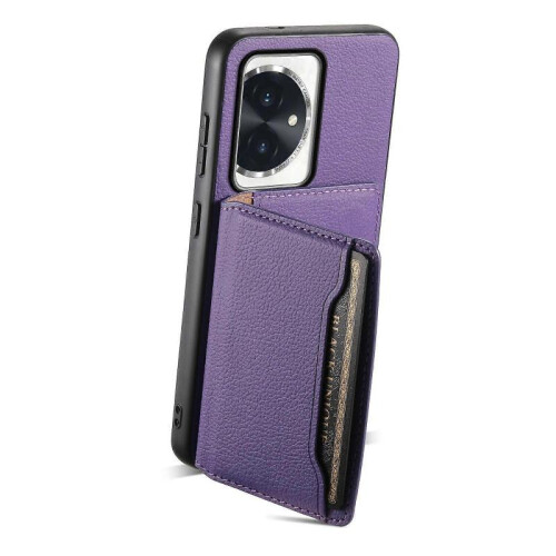 (For Honor 100, Purple) Calf Texture Card Bag Design Full Coverage Phone Case 2