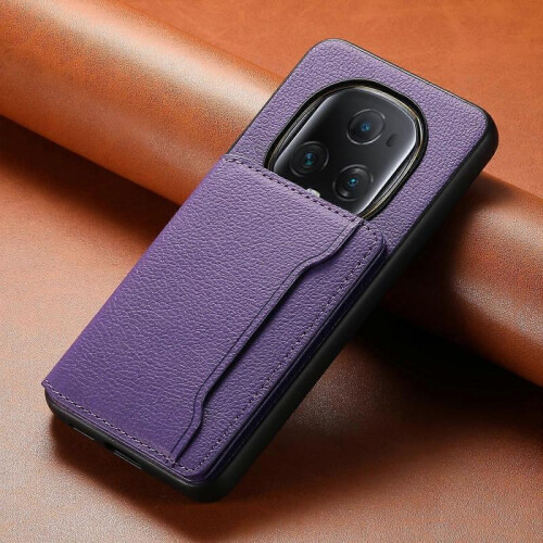 (For Honor Magic5 Ultimate, Purple) Calf Texture Card Bag Design Full Coverage Phone Case 1