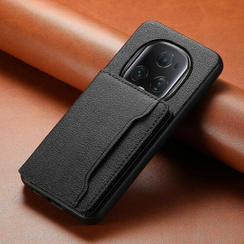 (For Honor Magic5 Ultimate, Black) Calf Texture Card Bag Design Full Coverage Phone Case 1