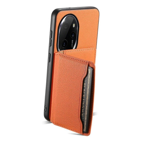 (For Honor 100 Pro, Orange) Calf Texture Card Bag Design Full Coverage Phone Case 2