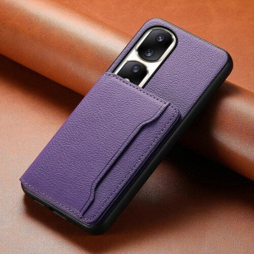 (For Honor 90 Pro, Purple) Calf Texture Card Bag Design Full Coverage Phone Case 1