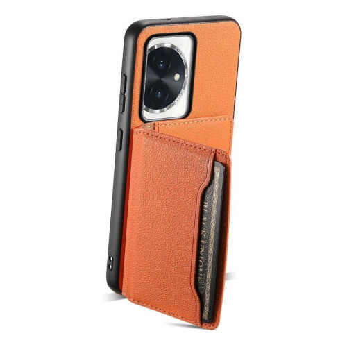 (For Honor 100, Orange) Calf Texture Card Bag Design Full Coverage Phone Case 2