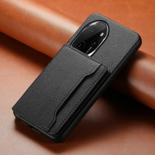 (For Honor 100 Pro, Black) Calf Texture Card Bag Design Full Coverage Phone Case 1