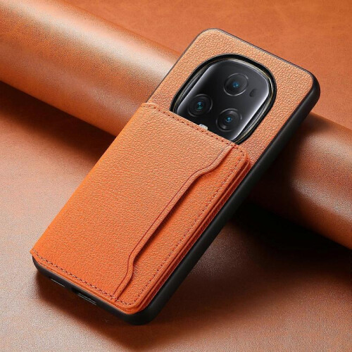 (For Honor Magic5 Ultimate, Orange) Calf Texture Card Bag Design Full Coverage Phone Case 1