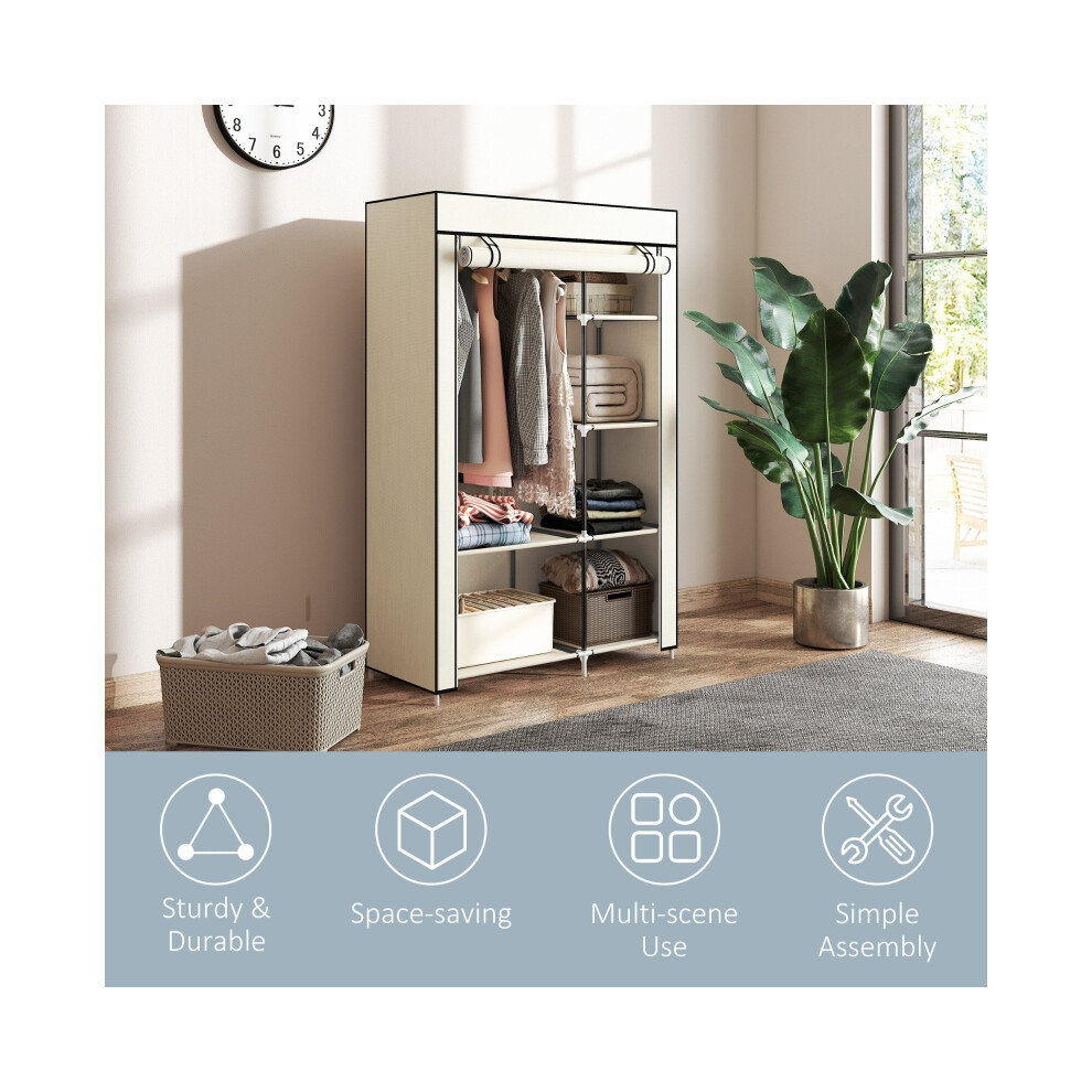 Fabric Wardrobe with 6 Shelves and Hanging Rail Foldable Storage Closet Portable and Spacious Cream White 103 x 43 x 162.5 cm-image-OPC-PMX5JB5-NEW