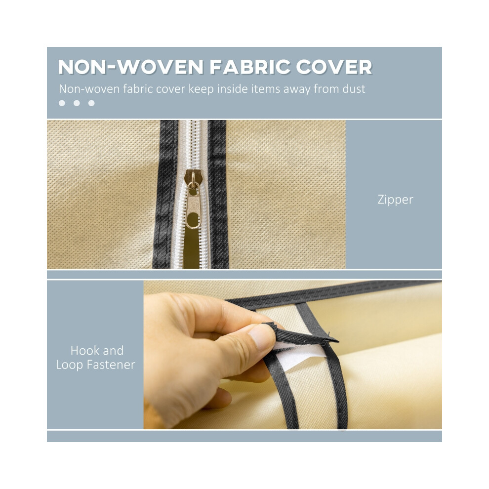 Cream White Fabric Wardrobe with 6 Shelves and Hanging Rail Portable Foldable Closet 103x43x162.5cm Ideal for Small Spaces-image-OPC-PMX5SNB-NEW