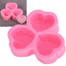 DIY Silikonform 3-fach Herz Rose Schokolade Fondant Seife Rosa 14cm