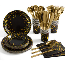 Partyzubehör in Weiß und Gold, Einweggeschirr-Set für 25 Gäste für unvergessliche Feiern, bestehend aus 23 cm Speisetellern, 18 cm