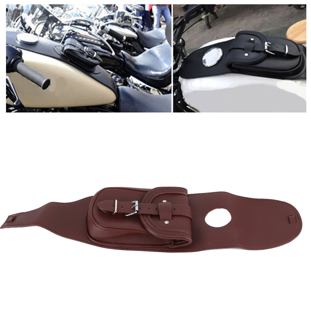 Motorcycle Pu Leather Fuel Tank Cover Panel Bag 610X135mm Brown 8701360082553