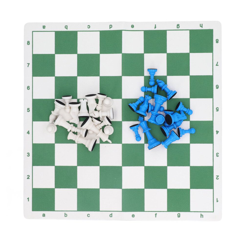 Blue White Plastic Chessmen Green White Grid PU Chessboard Set-image-OPC-PMX6C9P-NEW