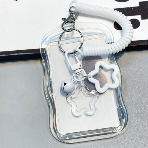 Clear Card Case with Spring String Card Holder for-Pink 1