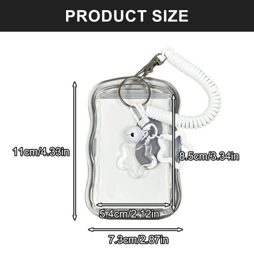 Clear Card Case with Spring String Card Holder for-Pink 2