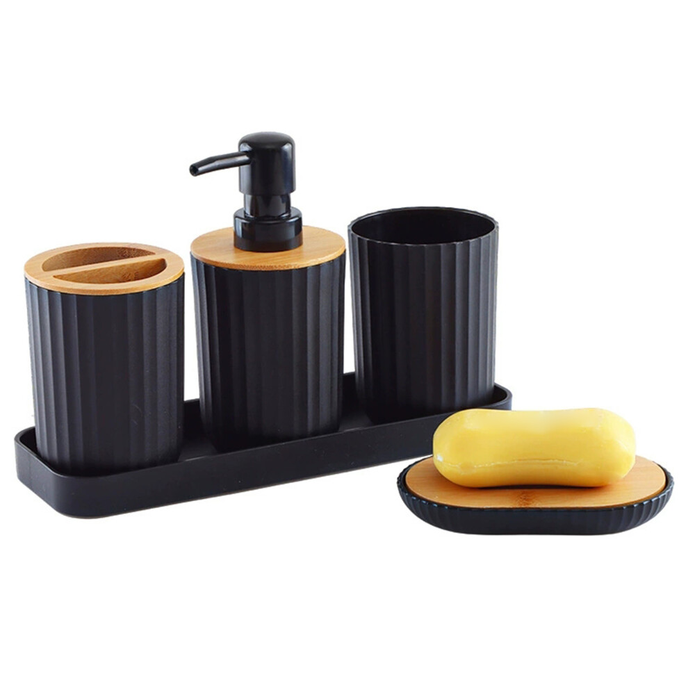 (Wood black) ABS Storage Set Hand Soap Dispenser And Toothbrush Holder Bathroom-image-OPC-PMX6PD8-NEW