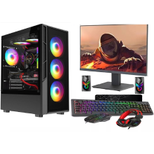ASC Full Set Up Gaming PC Bundle: Intel Core i5 16GB RAM 1TB+128GB SSD GT730 4GB - 22" Monitor, Keyboard Set & Speaker - Black 6 Fan Glass