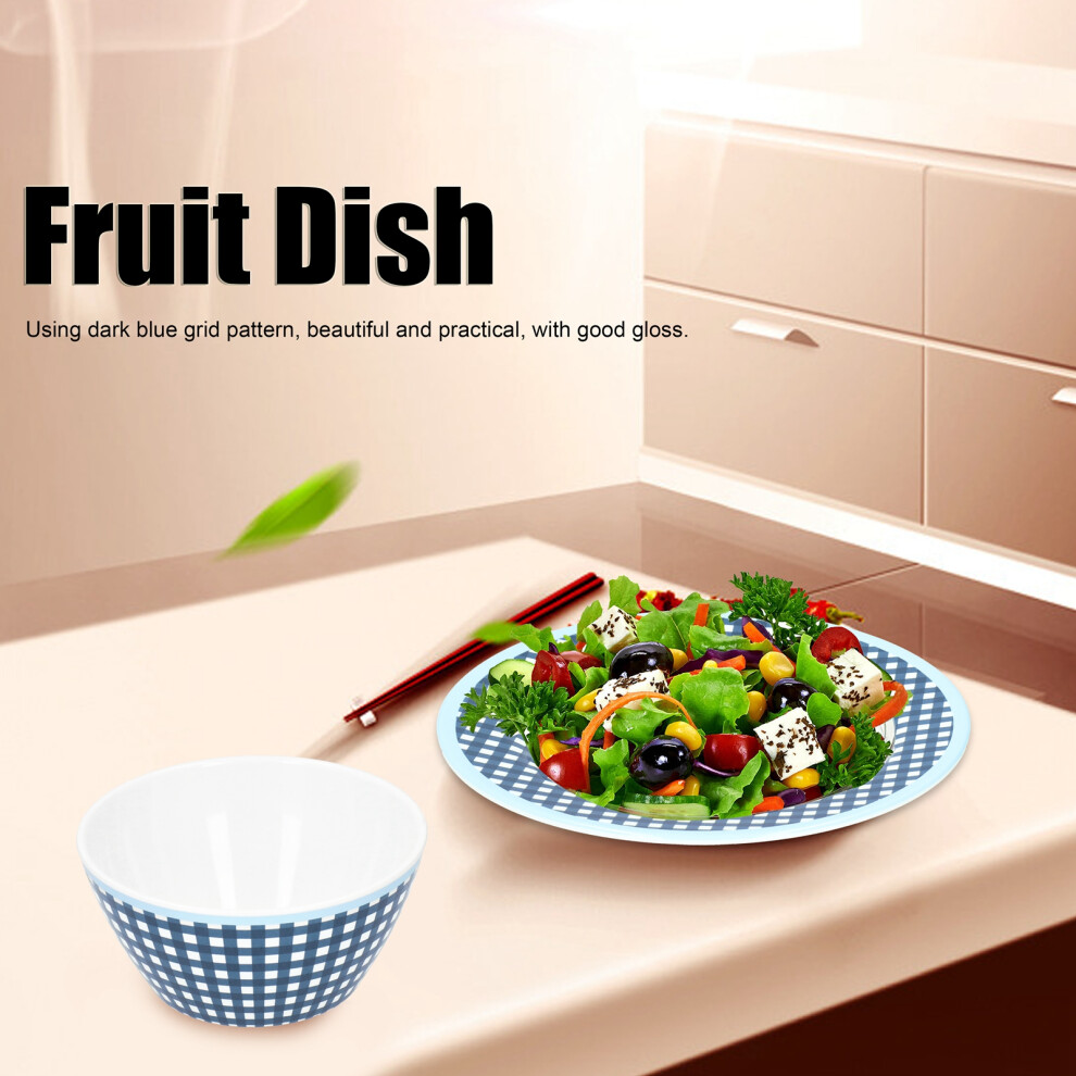 Imitation Porcelain Fruit Salad Bowl Set Dark Blue Grid 14.6cm-image-OPC-PMX6XQ9-NEW