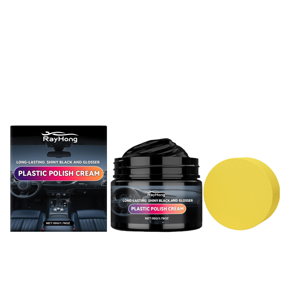 (50G*1, Sponge*1) Rayhong Car Plastic Care Polishing, Shining, Cleaning And Renovating Crystal Coating Plastic Care Polishing Cream 4048284059129