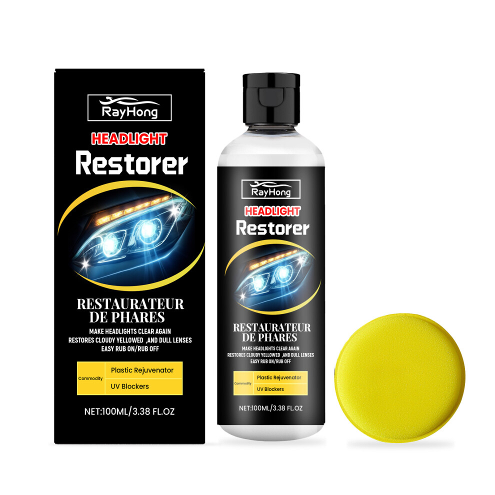 (100Ml*1+Sponge*1) Rayhong Car Headlight Maintenance Kit Car Headlight Surface Cleaning, Stain Removal, Scratch Removal, Refurbishment Care Kit 4048284059518
