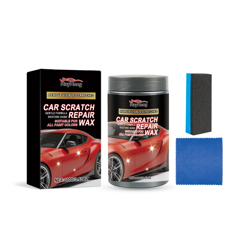 (100G + Sponge + Cloth) Rayhong Car Scratch Care Wax Set Car Paint Scratch Renovation Polishing Paint Maintenance Care 4048284059525