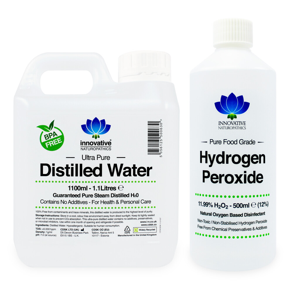 Innovative Naturopathics 12% Hydrogen Peroxide - 500Ml & Distilled Water 1.1 Litres