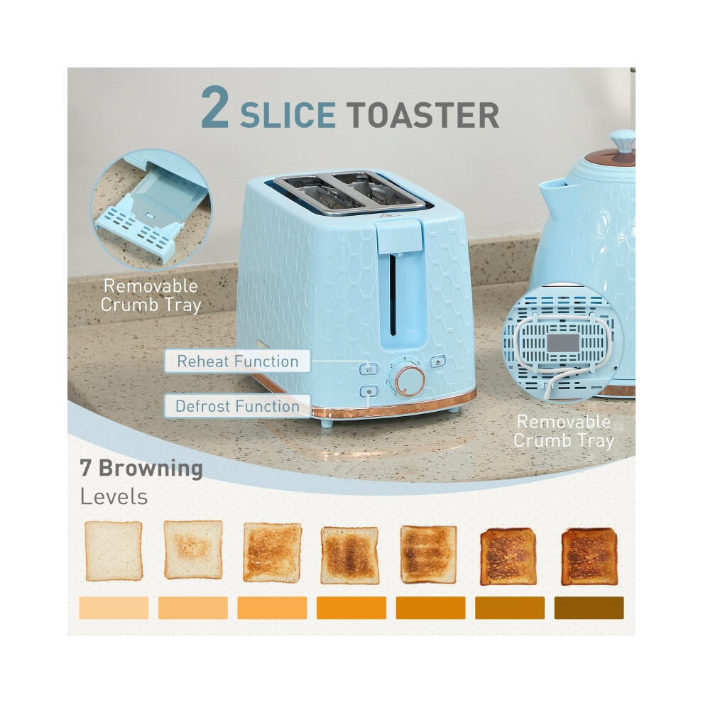 Fast Boil Kettle & 2 Slice Toaster Set 1.7L 3000W Auto Shut Off Browning Control Light Blue Durable Material Compact Design-image-OPC-PMX7RRX-NEW