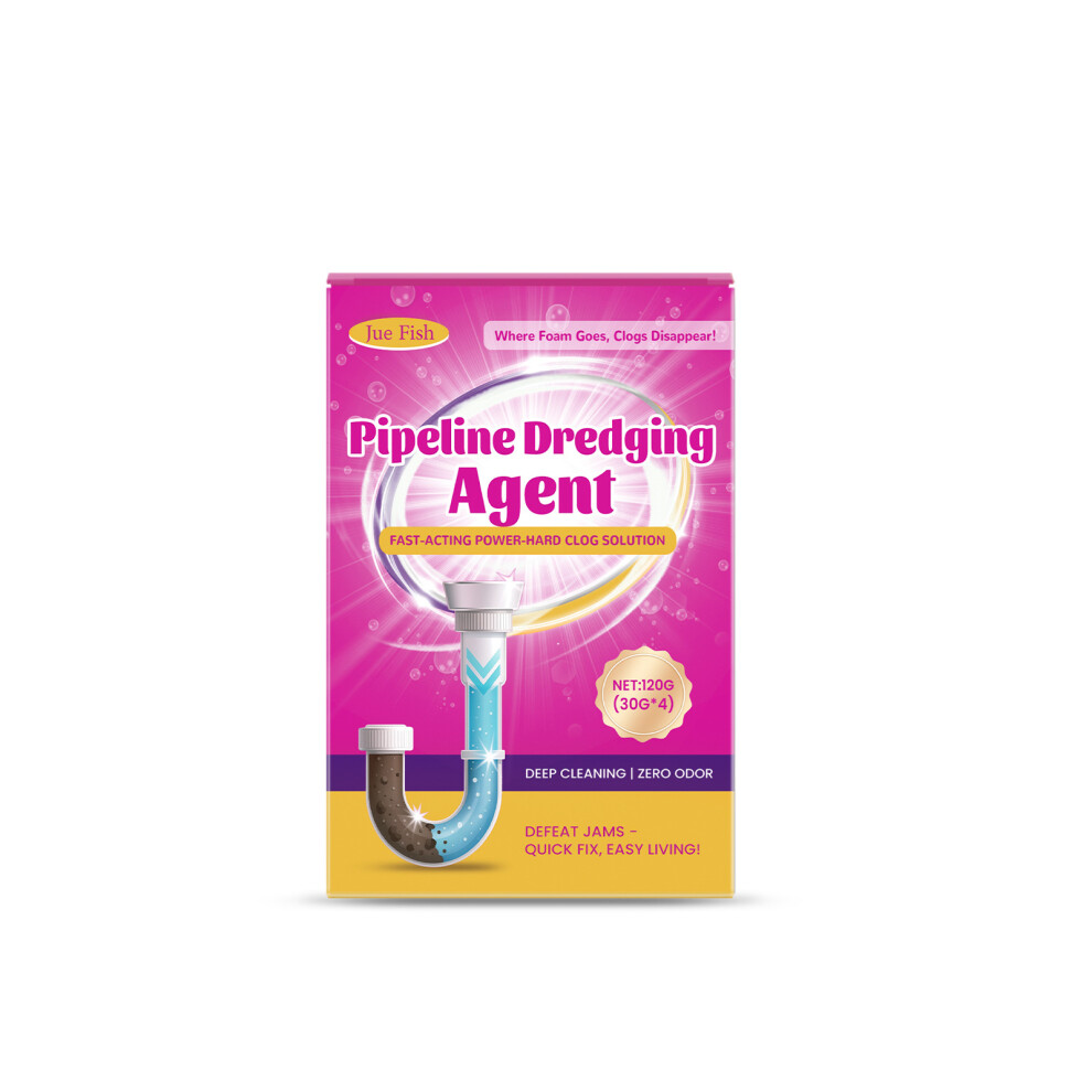 (120G(30G*4)) Jue Fish Drain Pipe Clearing Powder Multi-Material Pipe Food Grease Hair Clogged Cleaning Powder 4048284059778