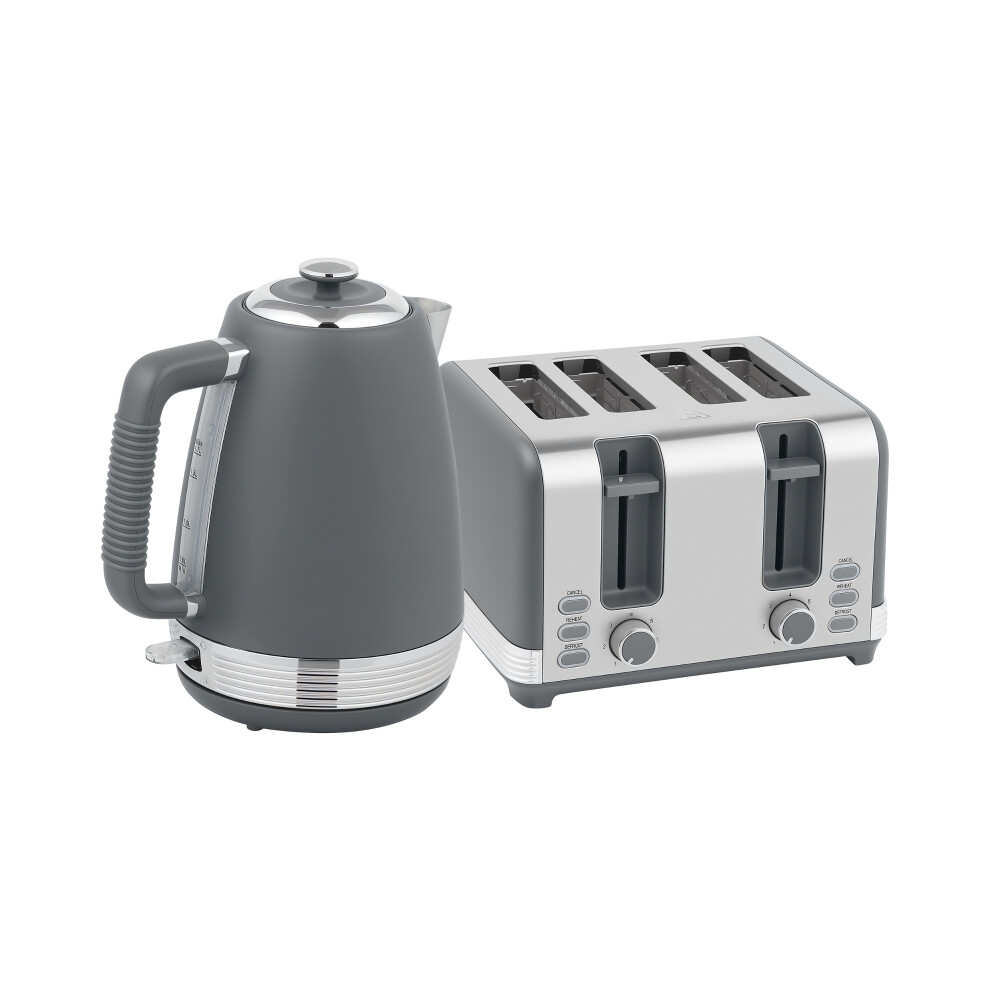 Stainless Steel Kettle & Toaster Combo 1.7L 3000W Fast-Boiling Jug 4 Slice Toaster with Variable Browning Grey/Silver-image-OPC-PMX7SD8-NEW
