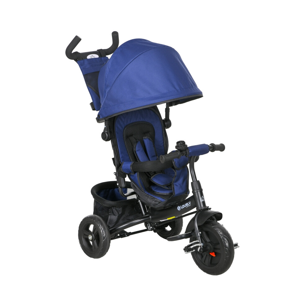 Kids Trike 6 in 1 with Push Handle Canopy Safety Belt Footrest Storage Brake for Ages 1-5 Dark Blue-image-OPC-PMX7SF9-NEW