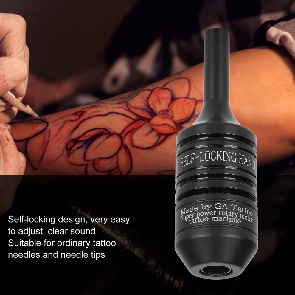 Black Carving Self Locking Tattoo Machine Grip 25Mm Adjustable Non Slip