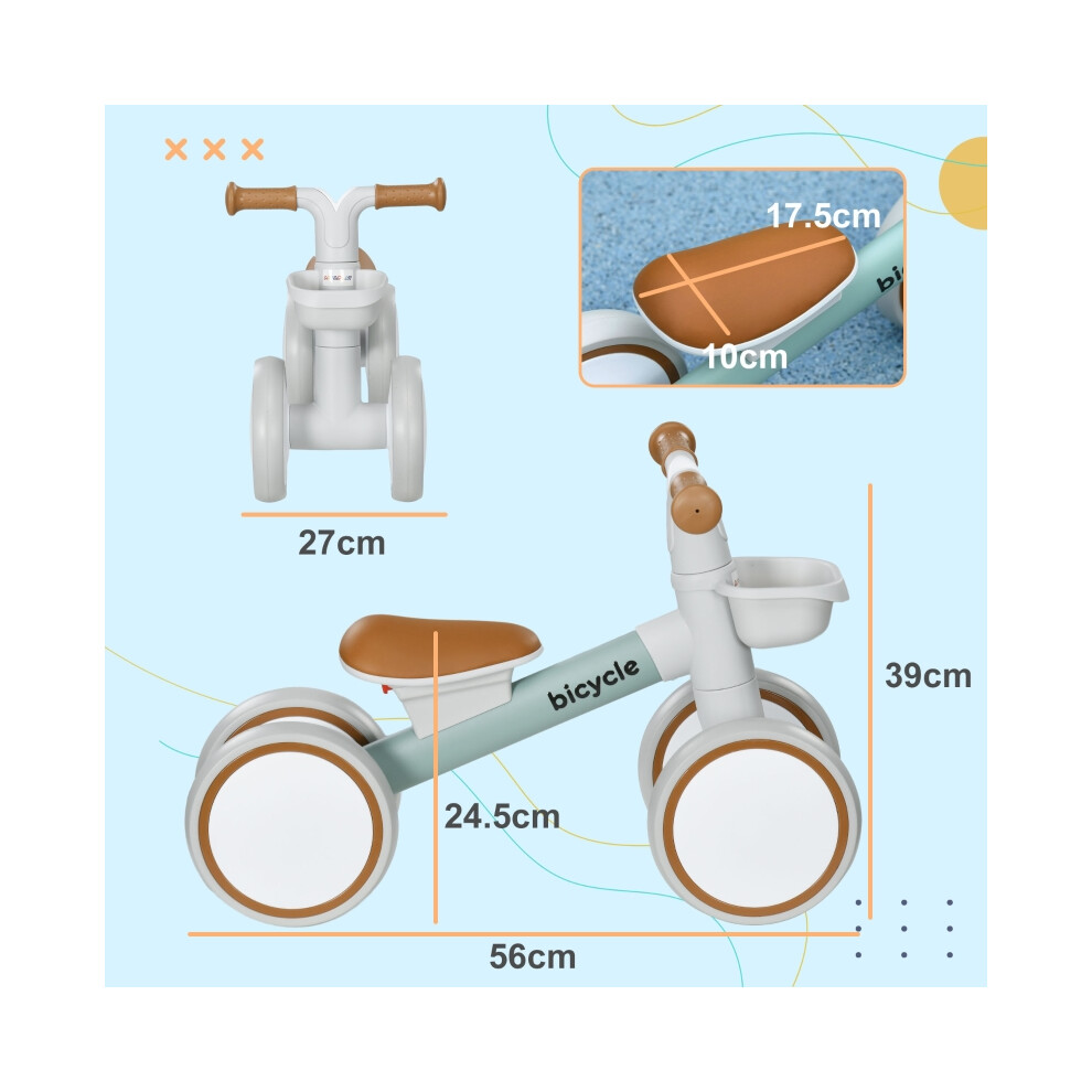 Kids Balance Bike for 1-3 Years Adjustable Seat Silent Wheels Green - Durable Plastic Frame Easy to Pedal and Stable-image-OPC-PMX7TS8-NEW