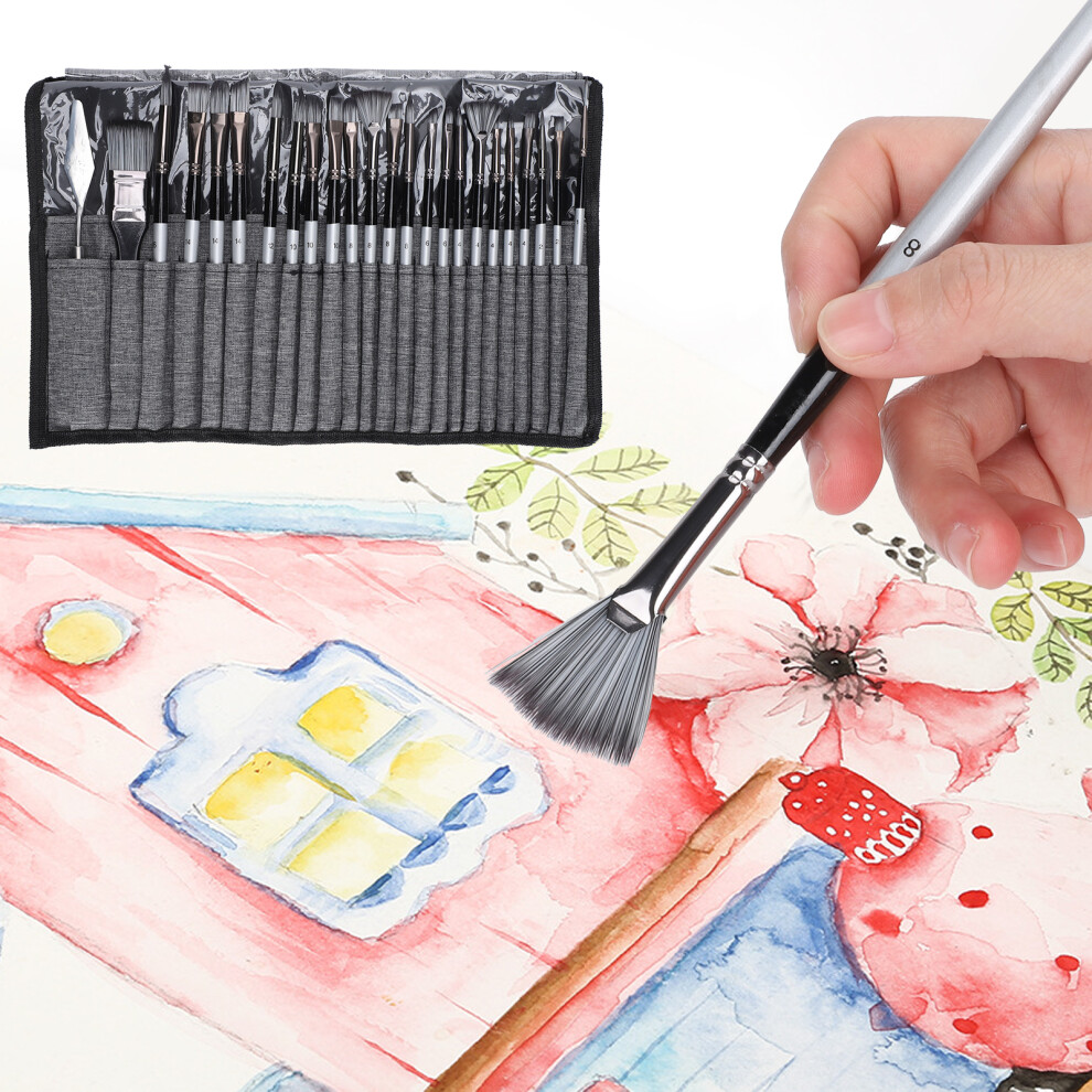 Painting Brush Set 24Pcs Nylon Wool Wooden Handle For Acrylic Watercolor Gray 7611360126984