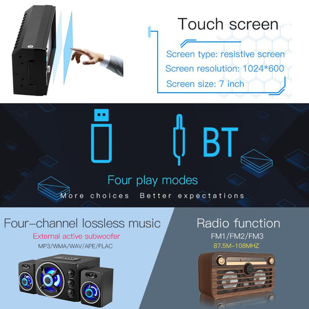7" 2 Din Car Multimedia System With Bluetooth Aux And Rca Output 3201360135372