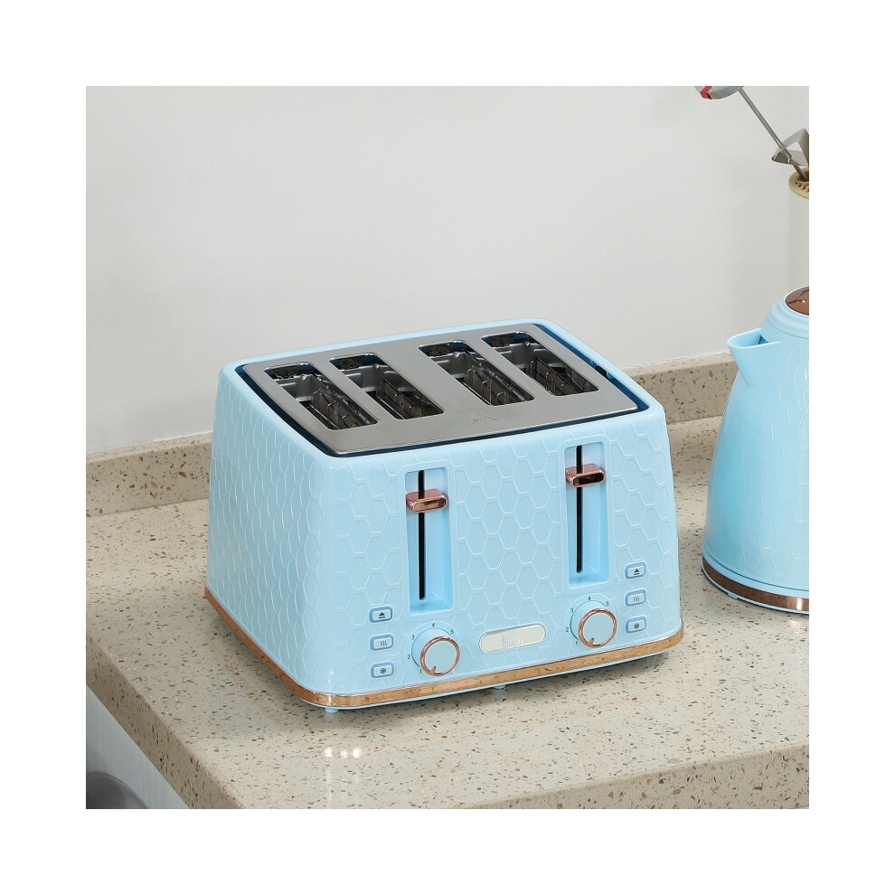 Electric Kettle and Toaster Set 1.7L 3000W Fast Boil Jug & 4-Slice Toaster with 7 Level Browning Light Blue-image-OPC-PMX82XS-NEW