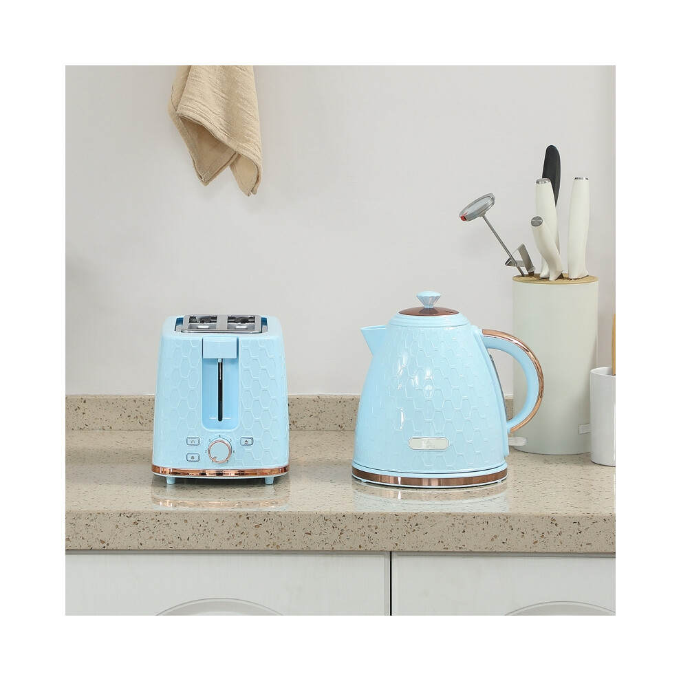 Fast Boil 1.7L Electric Kettle & 2 Slice Toaster Set 3000W Auto Shut Off Browning Control - Light Blue Finish-image-OPC-PMX82YC-NEW