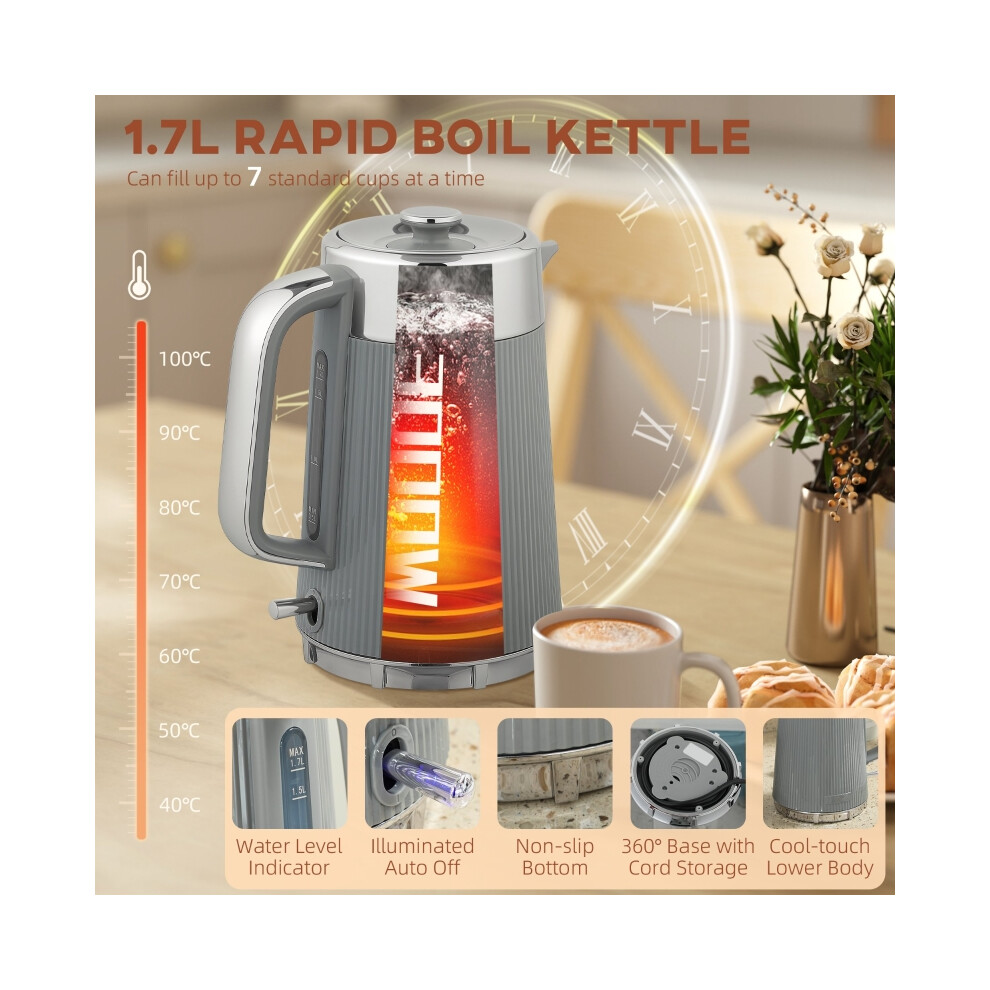 Electric Stainless Steel Kettle & 4-Slice Toaster Set 1.7L 3000W Fast Boil Limescale Filter Cool Touch Body Tan-image-OPC-PMX82YM-NEW