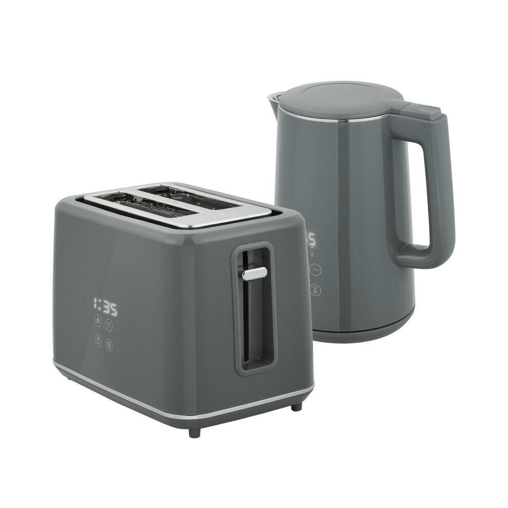 Digital Stainless Steel Kettle & Toaster Set 1.5L/3000W Fast Boil 2-Slice Toaster with Browning Control Defrost/Reheat Grey-image-OPC-PMX86QW-NEW