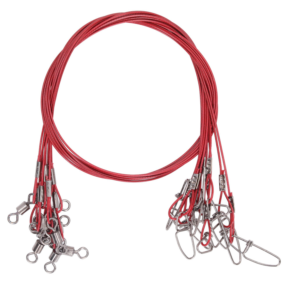 (Red) 10Pcs 50cm Fishing Wire Rigs Leaders Anti Bite with Swivels Red-image-OPC-PMX89SM-NEW