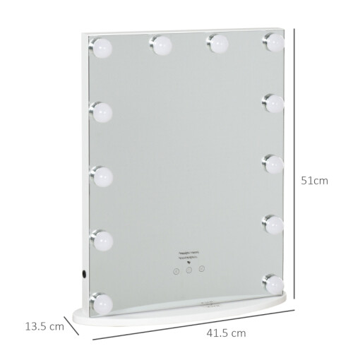 Lighted Vanity Mirror with Hollywood Style Lights 12 Dimmable LEDs & USB Plug Makeup Dressing Table Mirror White 2