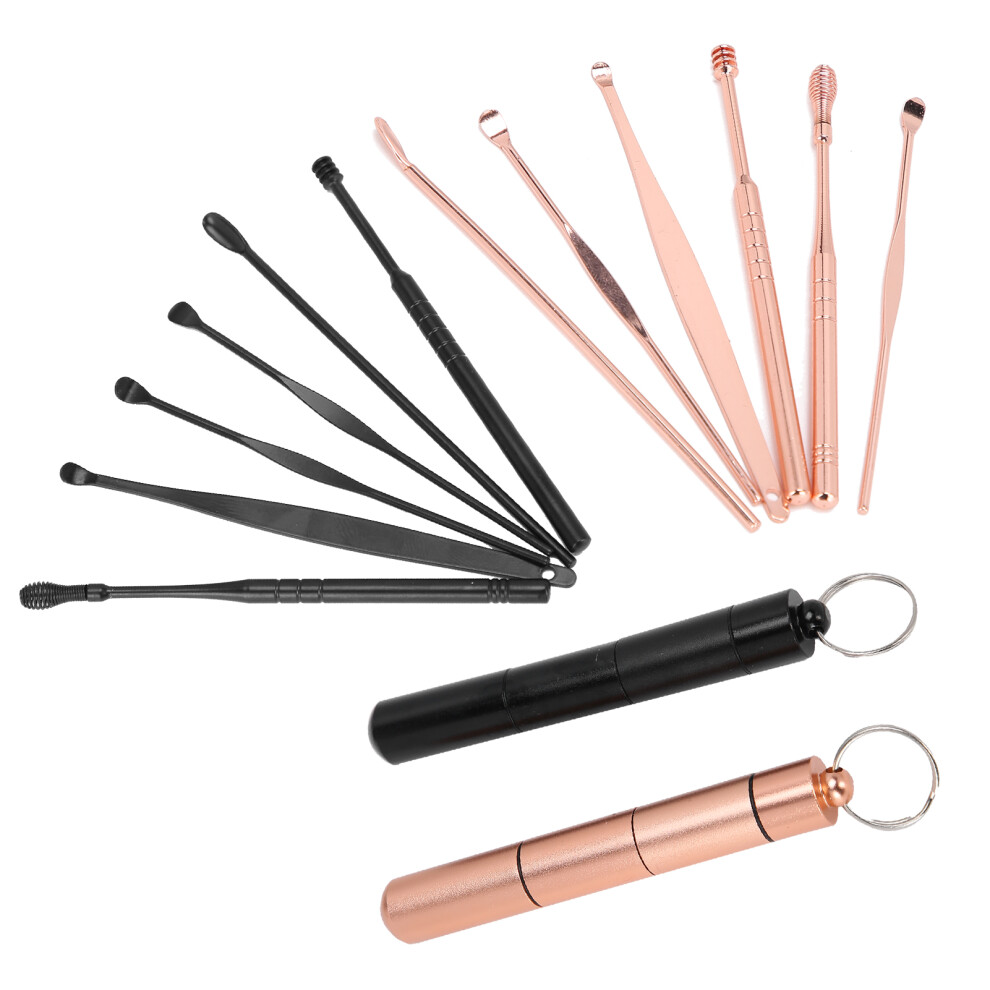 Stainless Steel Ear Wax Remover Set, Reusable, Rose Gold & Black (2 Sets)-image-OPC-PMX8BFM-NEW