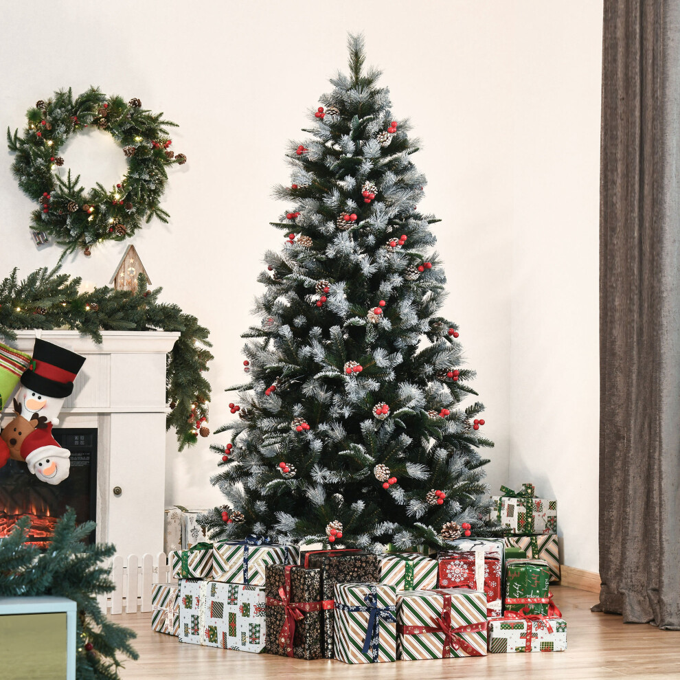 HOMCOM 6FT Artificial Snow Dipped Christmas Tree Xmas Pencil Tree Holiday in Green - Image 4