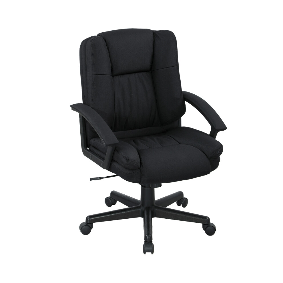 Office Chair Black Padded Linen-Look Comfort Seat with Adjustable Height for Home & Desk Workspace-image-OPC-PMX9598-NEW