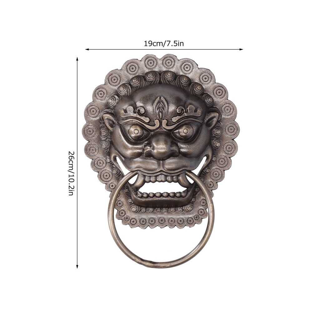 Antique Brass Animal Head Door Knocker & Wooden Ring, Bronze 26x19cm-image-OPC-PMX99SD-NEW