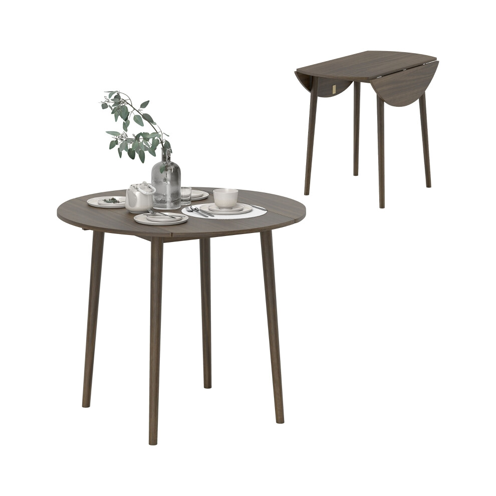 Space-Saving Folding Dining Table with Drop Leaf for 4 Grey Round Small Kitchen Table with Wooden Legs Modern Look-image-OPC-PMX9DJH-NEW