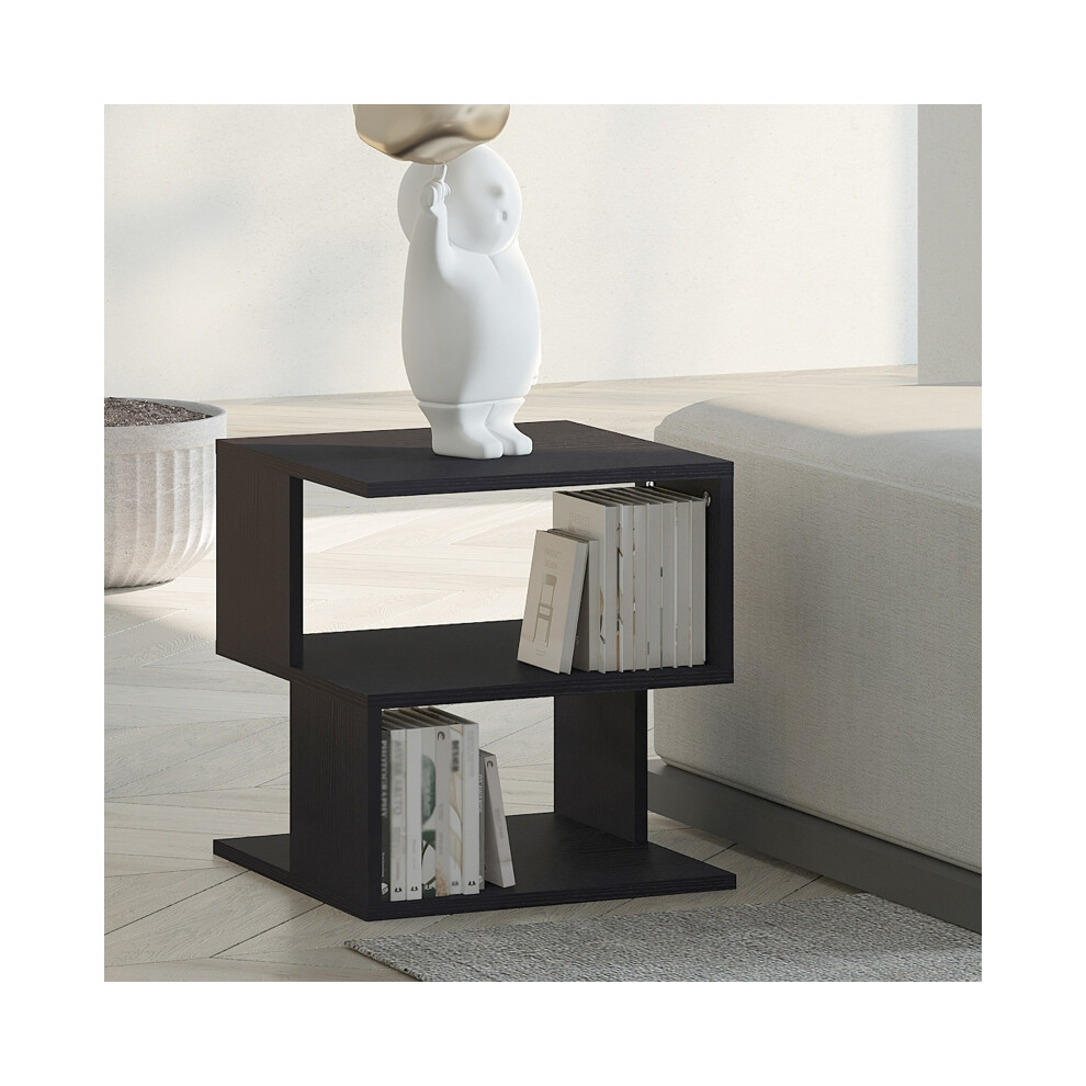 Square Coffee Table with 2-Tier Storage Shelves Modern End Table for Living Room & Bedroom in Black Durable MDF Finish-image-OPC-PMX9DJC-NEW
