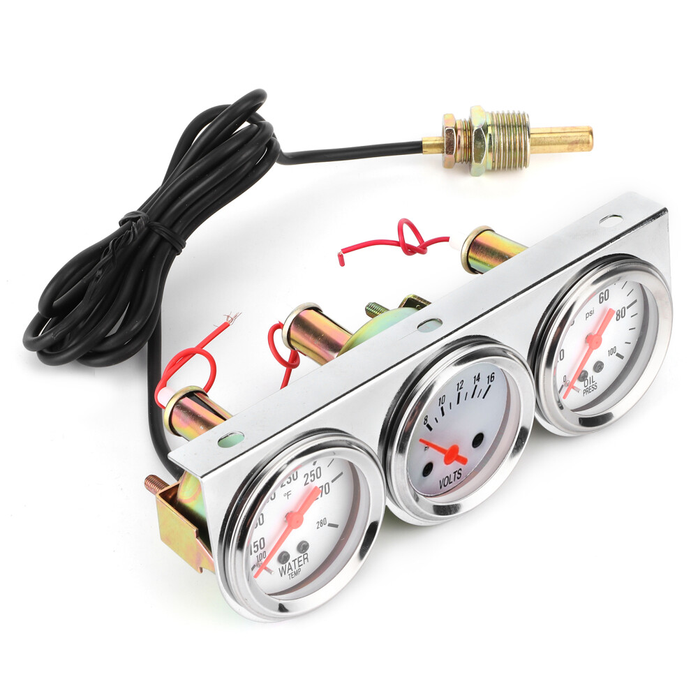 Universal 3-In-1 Gauge Set 52Mm Water Temp Volts Oil Press Meter Kit 8091360171150