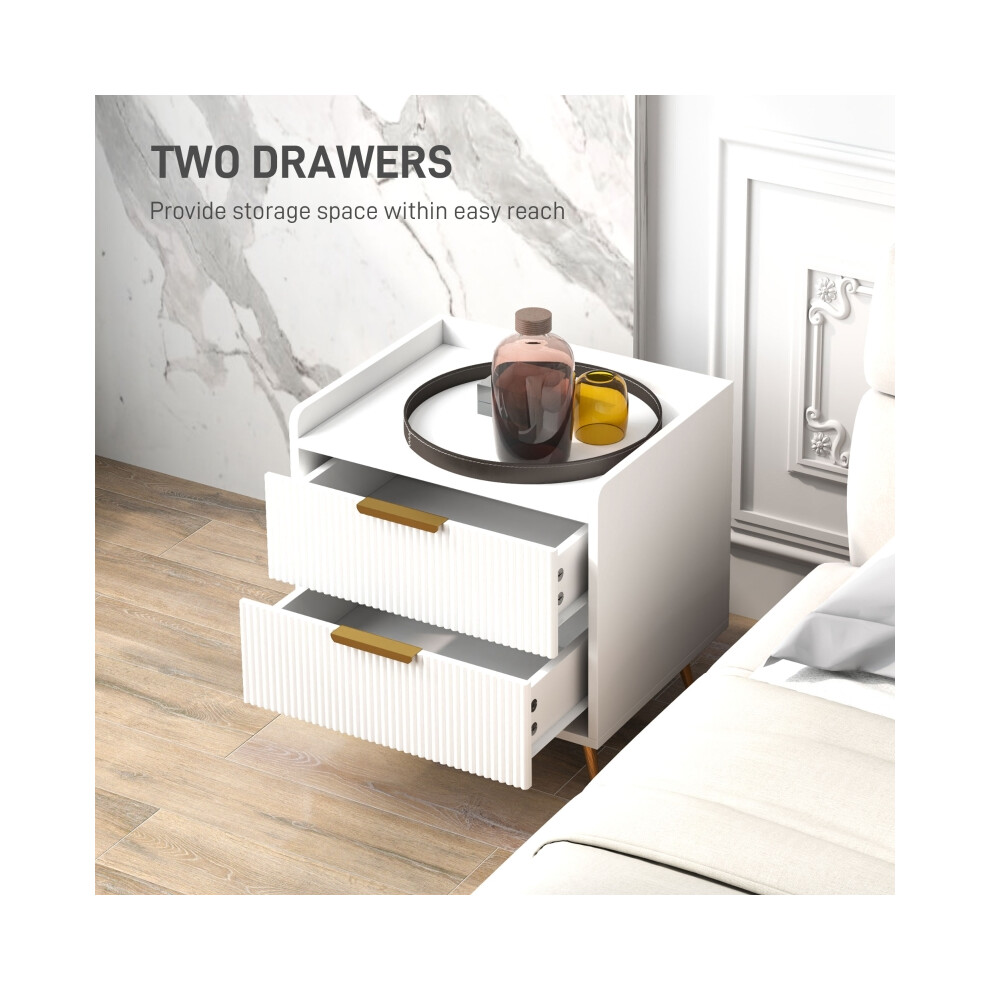White Two-Drawer Bedside Table - Stylish Bedroom Nightstand with Spacious Storage Durable Material 50cm x 40cm x 35cm-image-OPC-PMX9H8G-NEW