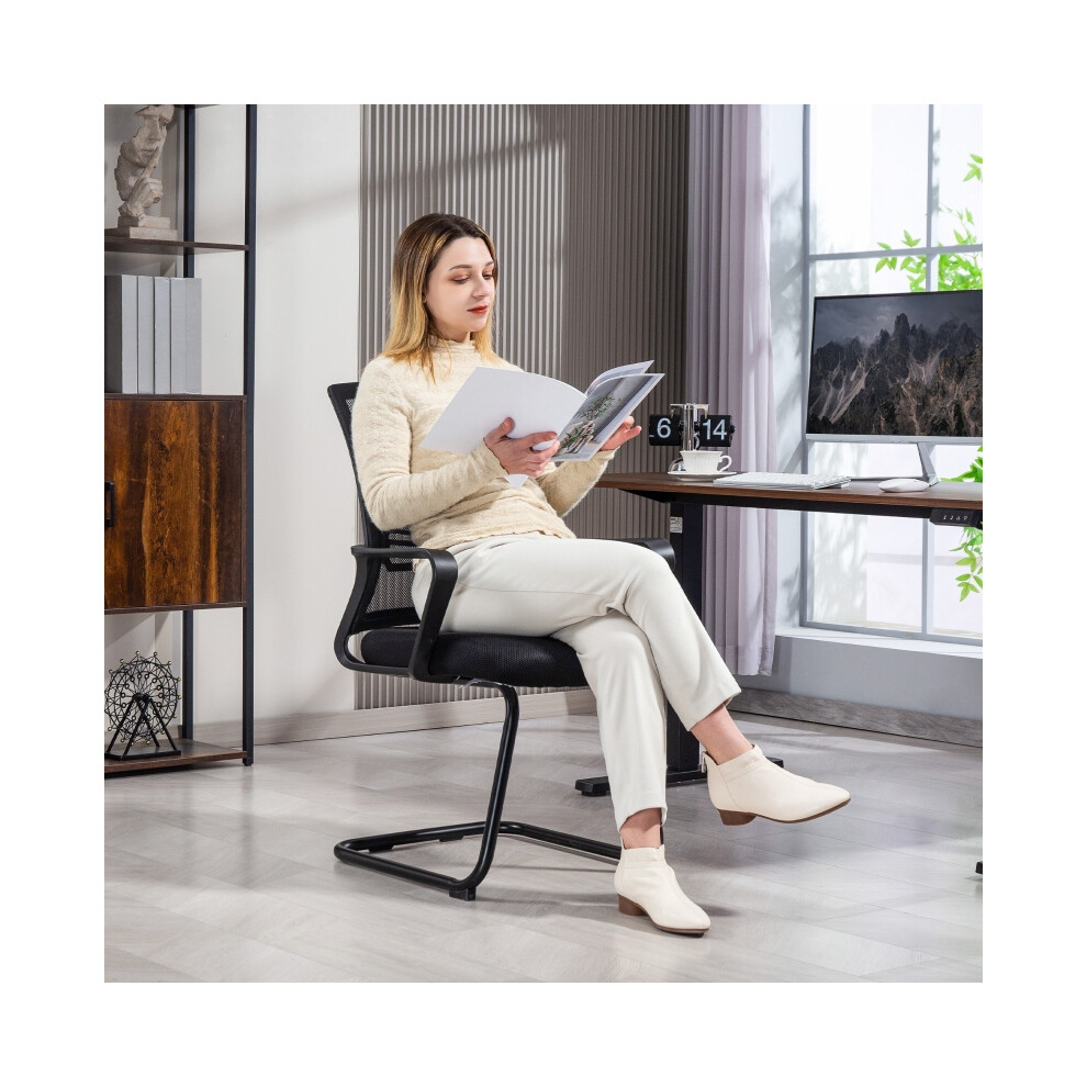 Home Office Ergonomic Desk Chair No Wheels Padded Meeting Chair with Sled Base for Conference Waiting Room Bedroom Black-image-OPC-PMX9HB8-NEW