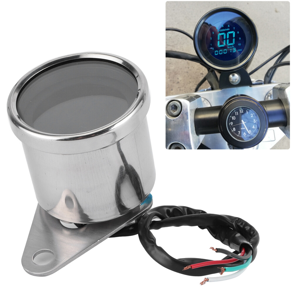 Motorcycle 12V Multifunctional Speedmeter Tachometer Odometer Fuel Gauge Silver 9391360176513