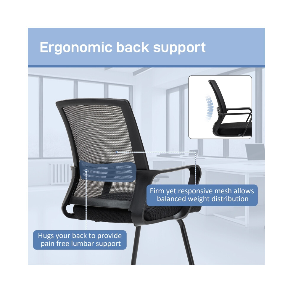 Home Office Ergonomic Desk Chair with Padded Seat No Wheels Sled Base for Conference Bedroom Waiting Area Black-image-OPC-PMX9JXH-NEW